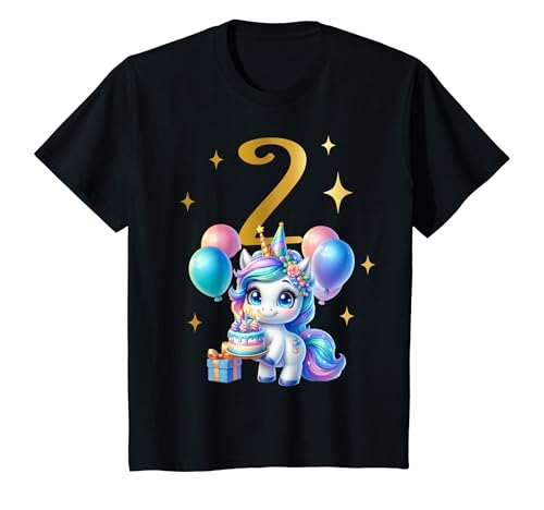 Kinder Geburtstag 2 Einhorn Zweiter Geburtstag Mädchen 2 Jahre alt T-Shirt von Kinder Mädchen Geburtstag Einhorn Pferd Regenbogen