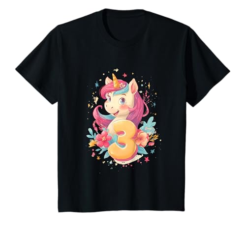 Kinder Geburtstag 3 Mädchen Einhorn DREI Jahre alt T-Shirt Kinder Geburtstag 3 Mädchen Einhorn DREI Jahre alt T-Shirt von Kinder Mädchen Geburtstag Einhorn Pferd Regenbogen