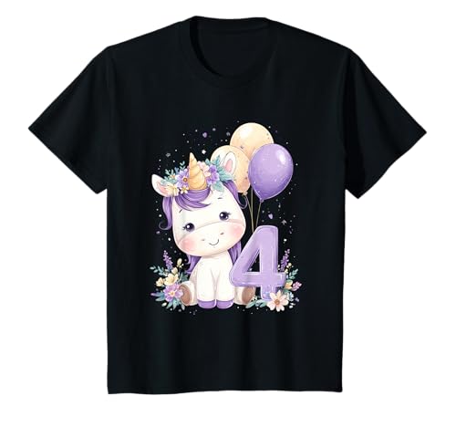 Kinder Geburtstag 4 Mädchen Einhorn Vier Jahre alt T-Shirt Kinder Geburtstag 4 Mädchen Einhorn Vier Jahre alt T-Shirt von Kinder Mädchen Geburtstag Einhorn Pferd Regenbogen