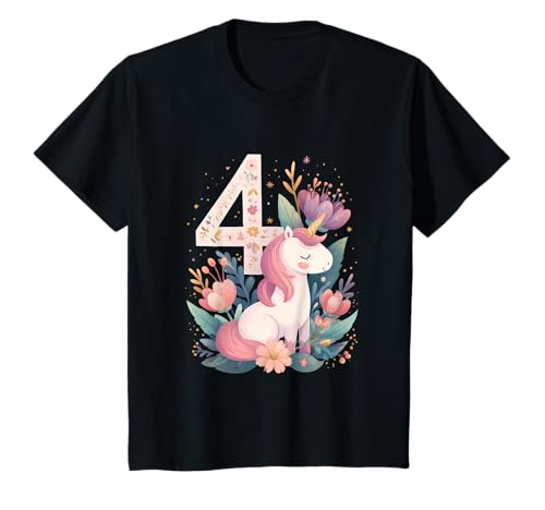 Kinder Geburtstag 4 Mädchen Einhorn Vier Jahre alt T-Shirt Kinder Geburtstag 4 Mädchen Einhorn Vier Jahre alt T-Shirt von Kinder Mädchen Geburtstag Einhorn Pferd Regenbogen