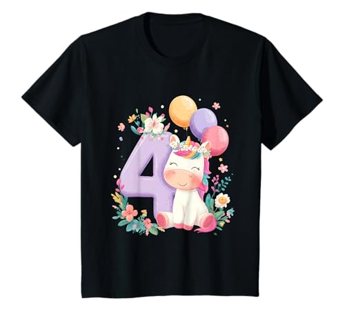 Kinder Geburtstag 4 Mädchen Einhorn Vier Jahre alt T-Shirt Kinder Geburtstag 4 Mädchen Einhorn Vier Jahre alt T-Shirt von Kinder Mädchen Geburtstag Einhorn Pferd Regenbogen