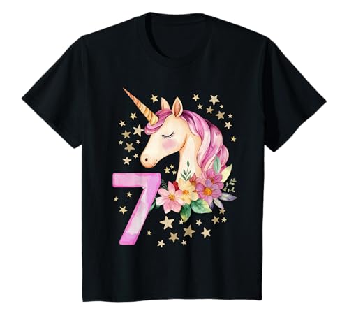 Kinder Geburtstag 7 Einhorn Siebter Geburtstag Mädchen 7 Jahre alt T-Shirt von Kinder Mädchen Geburtstag Einhorn Pferd Regenbogen