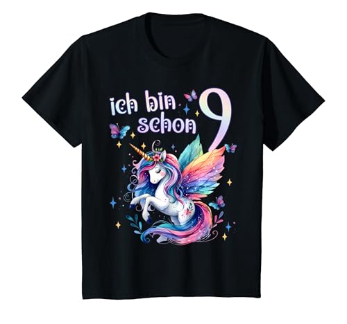 Kinder Geburtstag 9 Einhorn Fee Neun 9 Jahre Mädchen T-Shirt von Kinder Mädchen Geburtstag Einhorn Pferd Regenbogen