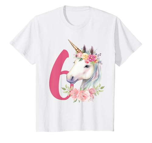 Sechster Geburtstag 6 Einhorn Regenbogen Blumen Mädchen 6 T-Shirt Sechster Geburtstag 6 Einhorn Regenbogen Blumen Mädchen 6 T-Shirt von Kinder Mädchen Geburtstag Einhorn Pferd Regenbogen