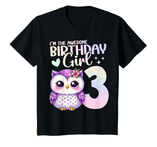 Geburtstag 3 Eule Dritter Geburtstag Mädchen 3 Jahre alt T-Shirt von Kinder Mädchen Geburtstag Eule Waldtiere