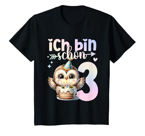 Kinder Geburtstag 3 Eule Dritter Geburtstag Mädchen 3 Jahre alt T-Shirt von Kinder Mädchen Geburtstag Eule Waldtiere