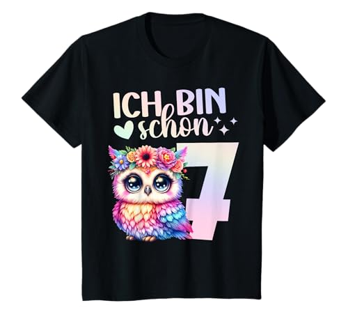 Geburtstag 7 Mädchen Eule Waldtiere Party 7 Jahre alt T-Shirt von Kinder Mädchen Geburtstag Eule Waldtiere