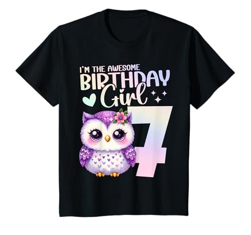 Geburtstag 7 Mädchen Eule Waldtiere Party 7 Jahre alt T-Shirt von Kinder Mädchen Geburtstag Eule Waldtiere