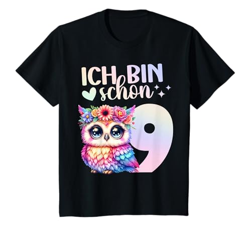 Geburtstag 9 Mädchen Eule Waldtiere Neun 9 Jahre Mädchen T-Shirt von Kinder Mädchen Geburtstag Eule Waldtiere