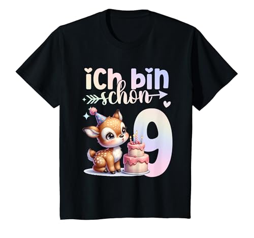 Kinder Geburtstag 9 Mädchen Eule Waldtiere Neun 9 Jahre Mädchen T-Shirt von Kinder Mädchen Geburtstag Eule Waldtiere