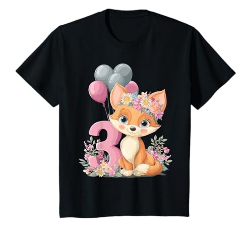 Kinder Geburtstag 3 Fuchs Dritter Geburtstag Mädchen 3 Jahre alt T-Shirt von Kinder Mädchen Geburtstag Fuchs Waldtiere Party