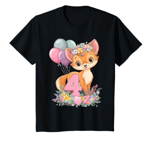 Kinder Geburtstag 4 Fuchs Vierter Geburtstag Mädchen 4 Jahre alt T-Shirt von Kinder Mädchen Geburtstag Fuchs Waldtiere Party