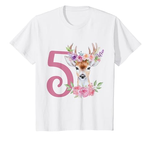 Kinder Geburtstag 5 Reh Fünfter Geburtstag Mädchen 5 Jahre alt T-Shirt von Kinder Mädchen Reh Waldtiere Geburtstag Outfit