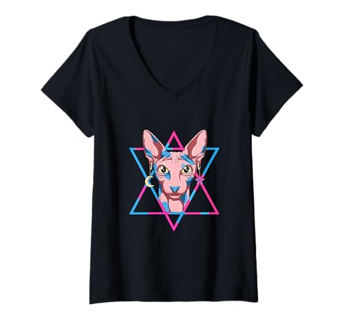 Damen Kawaii Pastell Goth Katze T-Shirt mit V-Ausschnitt Damen Kawaii Pastell Goth Katze T-Shirt mit V-Ausschnitt von Kinder Pastell Goth Stuff Geschenk