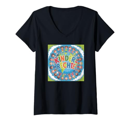 Damen Kinder Outfit Kinderrechte T-Shirt mit V-Ausschnitt Damen Kinder Outfit Kinderrechte T-Shirt mit V-Ausschnitt von Kinder T-Shirt über Kinderrechte, Heidarleiki