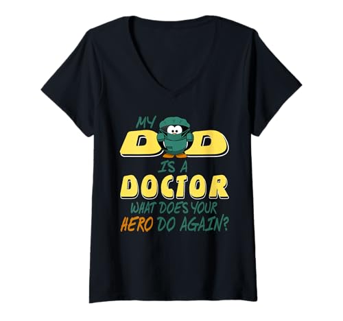 Damen Mein Papa Ist Arzt was Macht Dein Held Nochmal T-Shirt mit V-Ausschnitt Damen Mein Papa Ist Arzt was Macht Dein Held Nochmal T-Shirt mit V-Ausschnitt von Kinder Von Ärzten Lustige Familienbotschaft
