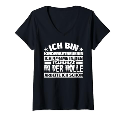 Damen Kinderbetreuerin lustig Geschenk Himmel Hölle T-Shirt mit V-Ausschnitt Damen Kinderbetreuerin lustig Geschenk Himmel Hölle T-Shirt mit V-Ausschnitt von Kinderbetreuerin Geschenk