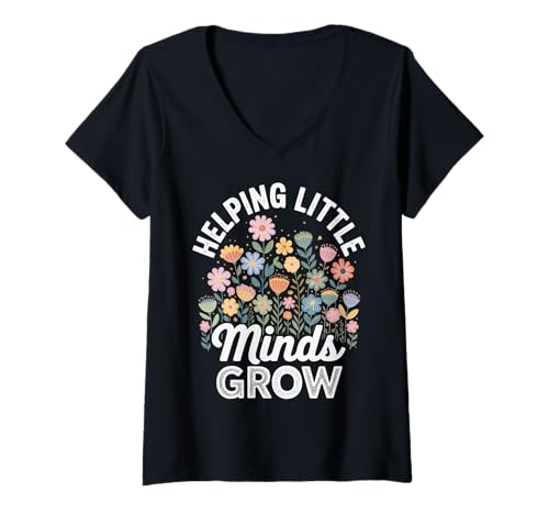 Damen Helping Little Minds Grow Vorschullehrer T-Shirt mit V-Ausschnitt Damen Helping Little Minds Grow Vorschullehrer T-Shirt mit V-Ausschnitt von Kinderbetreuung Kindertagesstätte Heimunterricht