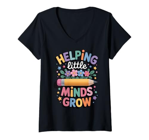 Damen Helping Little Minds Grow Vorschullehrer T-Shirt mit V-Ausschnitt Damen Helping Little Minds Grow Vorschullehrer T-Shirt mit V-Ausschnitt von Kinderbetreuung Kindertagesstätte Heimunterricht