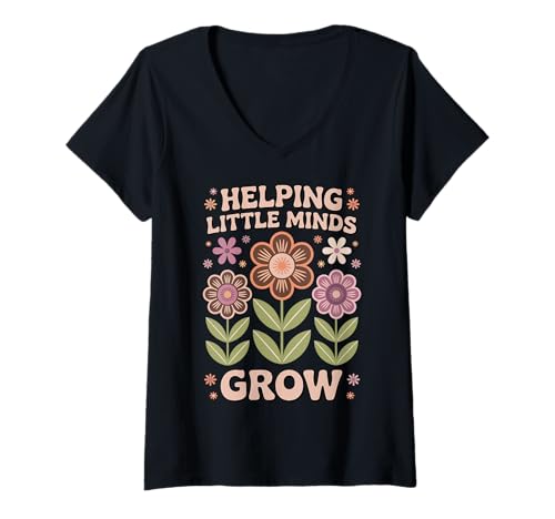 Damen Helping Little Minds Grow Vorschullehrer T-Shirt mit V-Ausschnitt Damen Helping Little Minds Grow Vorschullehrer T-Shirt mit V-Ausschnitt von Kinderbetreuung Kindertagesstätte Heimunterricht