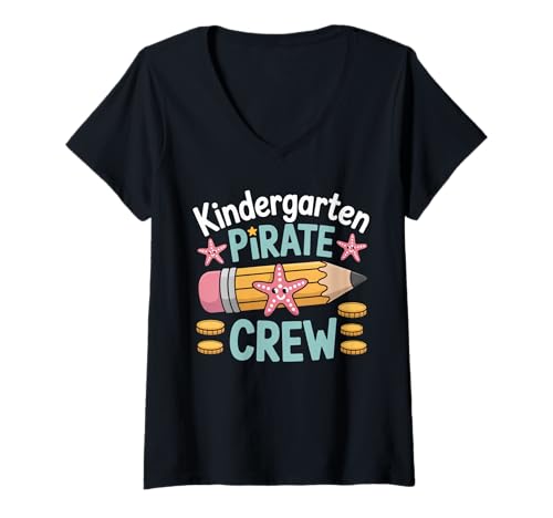 Damen Kindergärtnerpiraten -Crewlehrer T-Shirt mit V-Ausschnitt Damen Kindergärtnerpiraten -Crewlehrer T-Shirt mit V-Ausschnitt von Kindergärtner Klassenzimmerparty