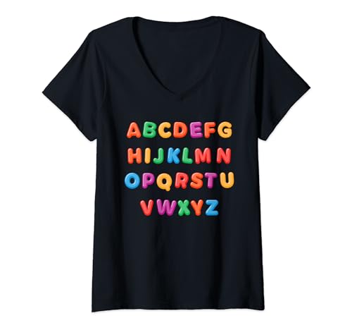 Niedliche ABCDs – buntes Alphabet-Lernen, für Kinder und Erwachsene T-Shirt mit V-Ausschnitt Niedliche ABCDs – buntes Alphabet-Lernen, für Kinder und Erwachsene T-Shirt mit V-Ausschnitt von Kindergarten Alphabet Learning Tees