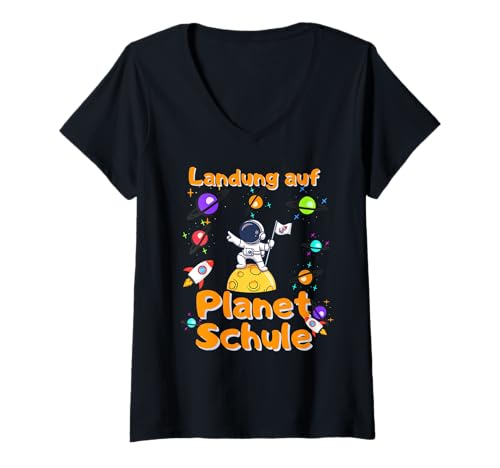 Damen Schultüte Weltraum: Junge Outfit Schulkind Deko Einschulung T-Shirt mit V-Ausschnitt Damen Schultüte Weltraum: Junge Outfit Schulkind Deko Einschulung T-Shirt mit V-Ausschnitt von Kindergarten Anfang Geschenke Kita Anfänger Kita