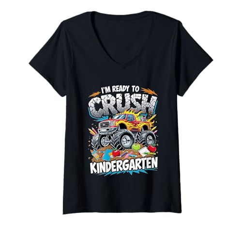 Damen I'm Ready to Crush Kindergarten Monster Truck Jungen Schule T-Shirt mit V-Ausschnitt Damen I'm Ready to Crush Kindergarten Monster Truck Jungen Schule T-Shirt mit V-Ausschnitt von Kindergarten Back to School Boy Kids Apparel
