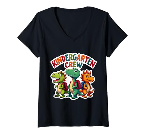 Damen Kindergarten Crew Dinosaurier Lover T-Rex Dino Back To School T-Shirt mit V-Ausschnitt Damen Kindergarten Crew Dinosaurier Lover T-Rex Dino Back To School T-Shirt mit V-Ausschnitt von Kindergarten Crew Dinosaur Lover Dino Products
