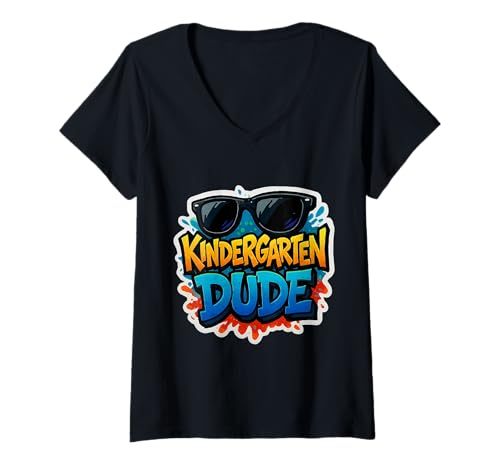 Damen Kindergarten Dude Sonnenbrille Back to School First Day Boys T-Shirt mit V-Ausschnitt Damen Kindergarten Dude Sonnenbrille Back to School First Day Boys T-Shirt mit V-Ausschnitt von Kindergarten Dude Products