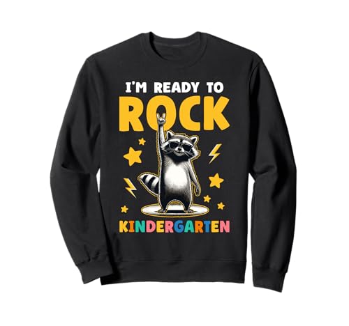 Waschbär Rock Kindergarten Jungen Mädchen Kinder Lustiger Kindergarten Sweatshirt von Kindergarten First Day Designs