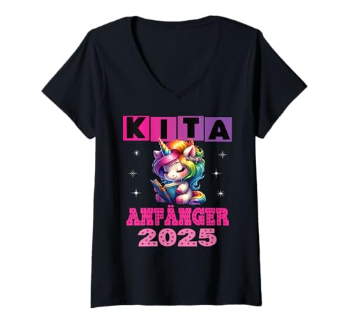 Damen Kindergarten Kita Start Anfang Kindergartenkind 2025 Einhorn T-Shirt mit V-Ausschnitt Damen Kindergarten Kita Start Anfang Kindergartenkind 2025 Einhorn T-Shirt mit V-Ausschnitt von Kindergarten Geschenk Mädchen Unicorn Einhorn