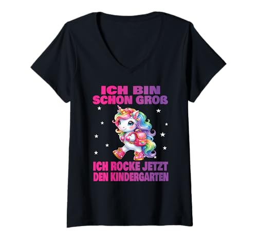 Damen Kindergarten Kita Start Anfang Kindergartenkind 2025 Einhorn T-Shirt mit V-Ausschnitt Damen Kindergarten Kita Start Anfang Kindergartenkind 2025 Einhorn T-Shirt mit V-Ausschnitt von Kindergarten Geschenk Mädchen Unicorn Einhorn