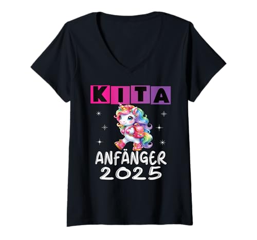 Damen Kindergarten Kita Start Anfang Kindergartenkind 2025 Einhorn T-Shirt mit V-Ausschnitt Damen Kindergarten Kita Start Anfang Kindergartenkind 2025 Einhorn T-Shirt mit V-Ausschnitt von Kindergarten Geschenk Mädchen Unicorn Einhorn