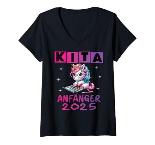 Damen Kindergarten Kita Start Anfang Kindergartenkind 2025 Einhorn T-Shirt mit V-Ausschnitt Damen Kindergarten Kita Start Anfang Kindergartenkind 2025 Einhorn T-Shirt mit V-Ausschnitt von Kindergarten Geschenk Mädchen Unicorn Einhorn