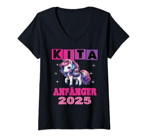 Damen Kindergarten Kita Start Anfang Kindergartenkind 2025 Einhorn T-Shirt mit V-Ausschnitt Damen Kindergarten Kita Start Anfang Kindergartenkind 2025 Einhorn T-Shirt mit V-Ausschnitt von Kindergarten Geschenk Mädchen Unicorn Einhorn