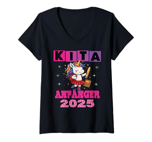 Damen Kindergarten Kita Start Anfang Kindergartenkind 2025 Einhorn T-Shirt mit V-Ausschnitt Damen Kindergarten Kita Start Anfang Kindergartenkind 2025 Einhorn T-Shirt mit V-Ausschnitt von Kindergarten Geschenk Mädchen Unicorn Einhorn