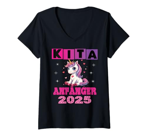 Damen Kindergarten Kita Start Anfang Kindergartenkind 2025 Einhorn T-Shirt mit V-Ausschnitt Damen Kindergarten Kita Start Anfang Kindergartenkind 2025 Einhorn T-Shirt mit V-Ausschnitt von Kindergarten Geschenk Mädchen Unicorn Einhorn