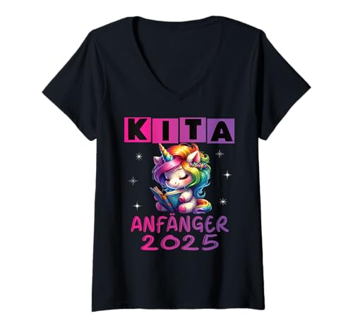 Damen Kindergarten Kita Start Anfang Kindergartenkind 2025 Einhorn T-Shirt mit V-Ausschnitt Damen Kindergarten Kita Start Anfang Kindergartenkind 2025 Einhorn T-Shirt mit V-Ausschnitt von Kindergarten Geschenk Mädchen Unicorn Einhorn