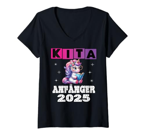 Damen Kindergarten Kita Start Anfang Kindergartenkind 2025 Einhorn T-Shirt mit V-Ausschnitt Damen Kindergarten Kita Start Anfang Kindergartenkind 2025 Einhorn T-Shirt mit V-Ausschnitt von Kindergarten Geschenk Mädchen Unicorn Einhorn