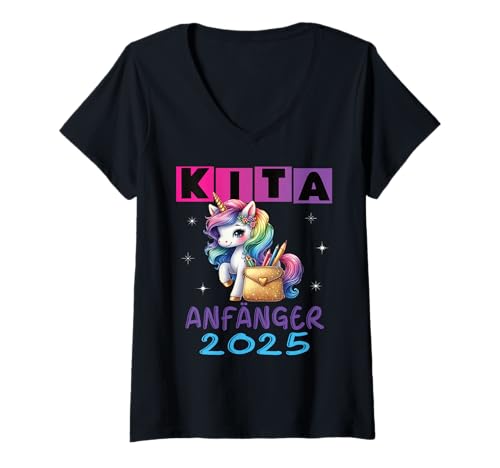 Damen Kindergarten Kita Start Anfang Kindergartenkind 2025 Einhorn T-Shirt mit V-Ausschnitt Damen Kindergarten Kita Start Anfang Kindergartenkind 2025 Einhorn T-Shirt mit V-Ausschnitt von Kindergarten Geschenk Mädchen Unicorn Einhorn