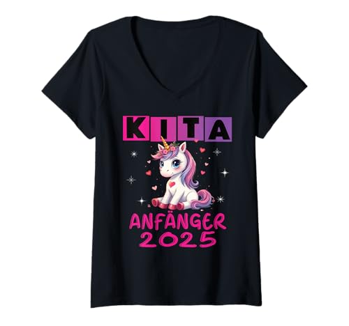 Damen Kindergarten Kita Start Anfang Kindergartenkind 2025 Einhorn T-Shirt mit V-Ausschnitt Damen Kindergarten Kita Start Anfang Kindergartenkind 2025 Einhorn T-Shirt mit V-Ausschnitt von Kindergarten Geschenk Mädchen Unicorn Einhorn