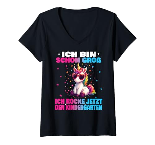 Damen Kindergarten Kita Start Anfang Kindergartenkind 2025 Einhorn T-Shirt mit V-Ausschnitt Damen Kindergarten Kita Start Anfang Kindergartenkind 2025 Einhorn T-Shirt mit V-Ausschnitt von Kindergarten Geschenk Mädchen Unicorn Einhorn