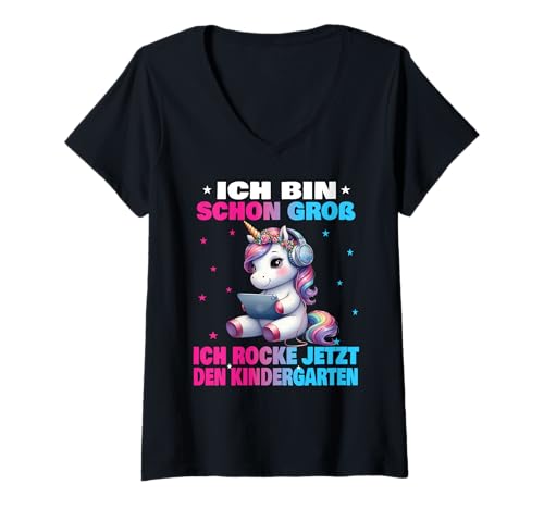 Damen Kindergarten Kita Start Anfang Kindergartenkind 2025 Einhorn T-Shirt mit V-Ausschnitt Damen Kindergarten Kita Start Anfang Kindergartenkind 2025 Einhorn T-Shirt mit V-Ausschnitt von Kindergarten Geschenk Mädchen Unicorn Einhorn