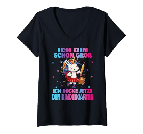 Damen Kindergarten Kita Start Anfang Kindergartenkind 2025 Einhorn T-Shirt mit V-Ausschnitt Damen Kindergarten Kita Start Anfang Kindergartenkind 2025 Einhorn T-Shirt mit V-Ausschnitt von Kindergarten Geschenk Mädchen Unicorn Einhorn