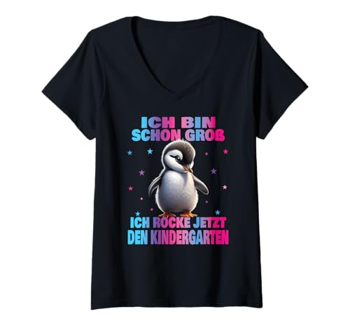 Damen Kindergarten Kita Start Anfang Kindergartenkind 2025 Einhorn T-Shirt mit V-Ausschnitt von Kindergarten Geschenk Mädchen Unicorn Einhorn