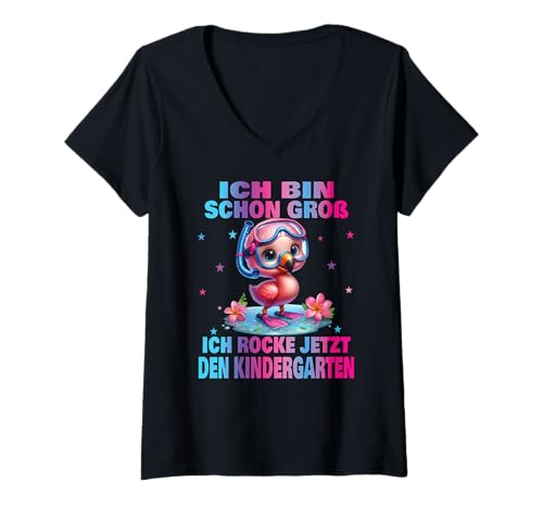Damen Kindergarten Kita Start Anfang Kindergartenkind 2025 Einhorn T-Shirt mit V-Ausschnitt von Kindergarten Geschenk Mädchen Unicorn Einhorn