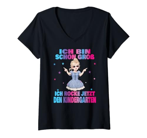 Damen Kindergarten Kita Start Anfang Kindergartenkind 2025 Einhorn T-Shirt mit V-Ausschnitt von Kindergarten Geschenk Mädchen Unicorn Einhorn