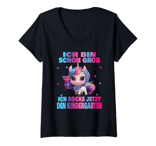 Damen Kindergarten Kita Start Anfang Kindergartenkind 2025 Einhorn T-Shirt mit V-Ausschnitt Damen Kindergarten Kita Start Anfang Kindergartenkind 2025 Einhorn T-Shirt mit V-Ausschnitt von Kindergarten Geschenk Mädchen Unicorn Einhorn