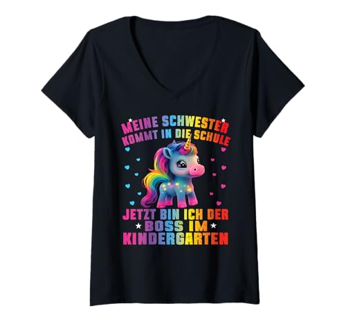 Damen Einhorn Kita Anfang Kindergaten Geschenk Unicorn Mädchen T-Shirt mit V-Ausschnitt von Kindergarten Kita Geschenk & T-Shirt Kinder